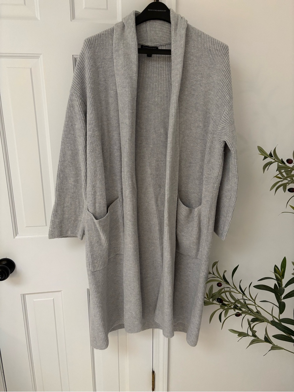 Banana Republic Light Gray Ribbed Open-Front Duster Size Large